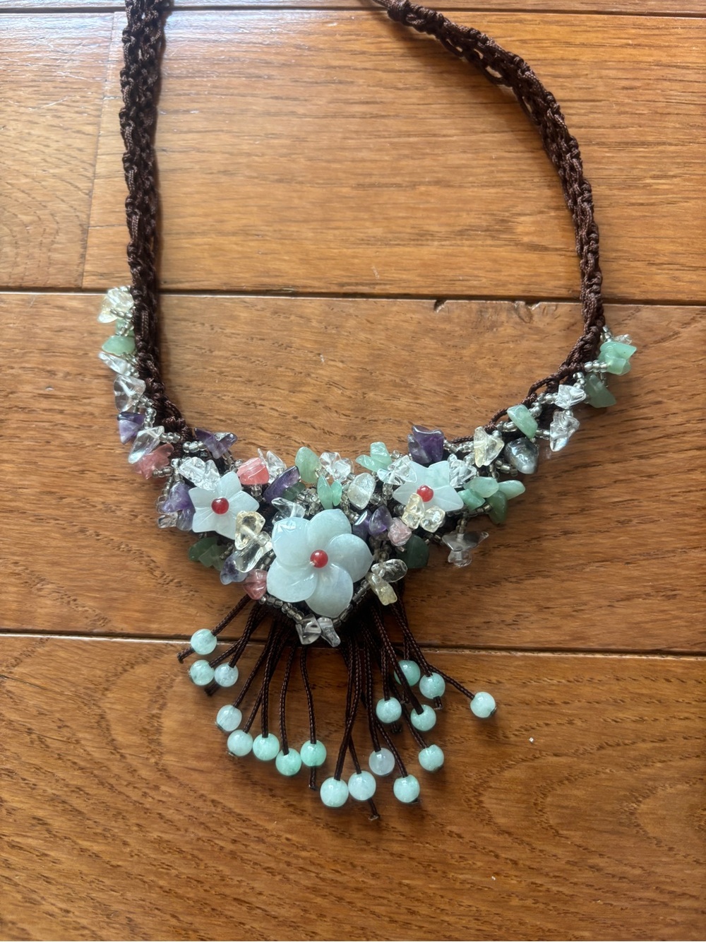 Handcrafted Indigenous Floral Bead Necklace in Light Blue